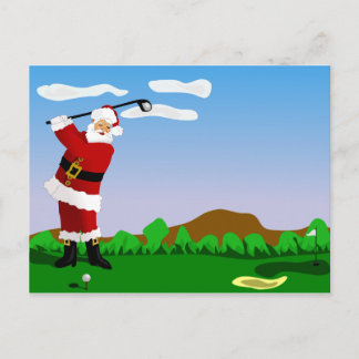 Santa Playing Golf Feiertagspostkarte