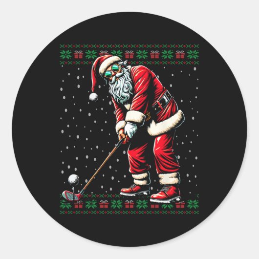 Santa Playing Golf Ugge Weihnachtskraut Runder Aufkleber (Vorderseite)