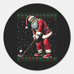 Santa Playing Golf Ugge Weihnachtskraut Runder Aufkleber