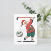 Santa Playing Golf Weihnachtsspieler Golfer Ankündigungspostkarte (Stehend Vorderseite)