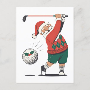 Santa Playing Golf Weihnachtsspieler Golfer Einladungspostkarte