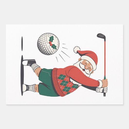 Santa Playing Golf Weihnachtsspieler Golfer Geschenkpapier Set (Vorderseite)