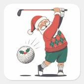 Santa Playing Golf Weihnachtsspieler Golfer Quadratischer Aufkleber (Vorderseite)