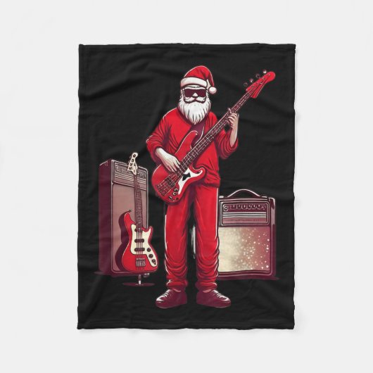 Santa Playing Guitar B Christmas Pajama Musician B Fleecedecke (Vorderseite)