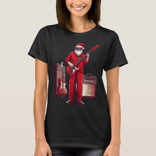 Santa Playing Guitar B Christmas Pajama Musician B T-Shirt (Vorderseite)