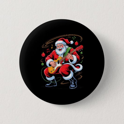 Santa Playing Guitar Funny Holiday Christmas Xmas Button (Vorderseite)