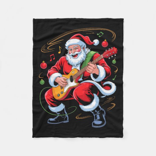 Santa Playing Guitar Funny Holiday Christmas Xmas  Fleecedecke (Vorderseite)