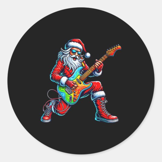 Santa Playing Guitar Musician Guitarist Christmas Runder Aufkleber (Vorderseite)