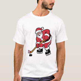 Santa Playing Hockey Christmas Sports Design T-Shirt