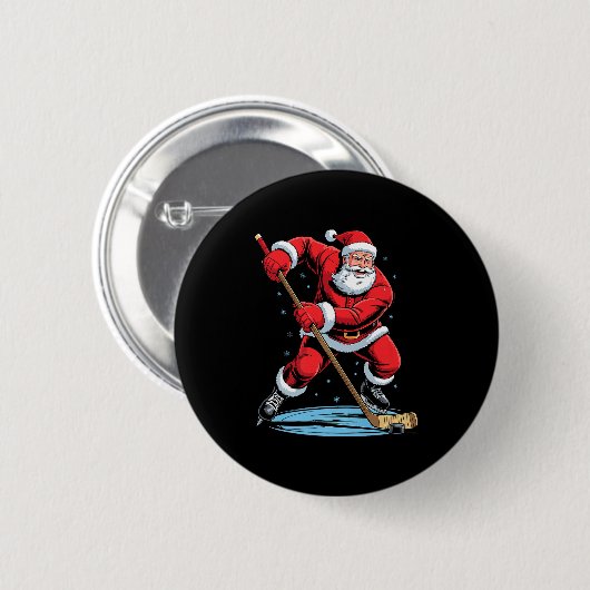 Santa Playing Hockey Funny Holiday Christmas Xmas Button (Vorne & Hinten)