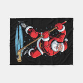 Santa Playing Hockey Funny Holiday Christmas Xmas Fleecedecke (Vorderseite (Horizontal))
