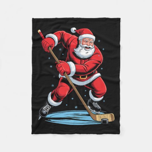 Santa Playing Hockey Funny Holiday Christmas Xmas Fleecedecke (Vorderseite)