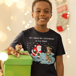 Santa Playing Hockey mit Rentier Weihnachten T-Shirt
