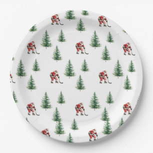 Santa Playing Hockey Napkin Geschenk Weihnachts-Pa Pappteller