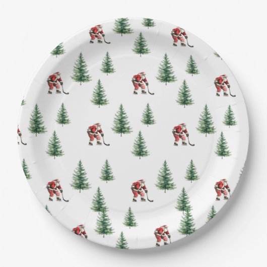 Santa Playing Hockey Napkin Geschenk Weihnachts-Pa Pappteller (Vorderseite)