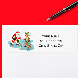 Santa Playing Hockey with Reindeer Christmas