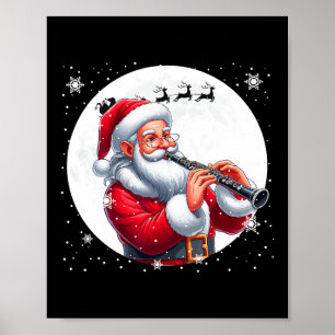 Santa Playing Klarinette Xmas Moon Costume Instrum Poster