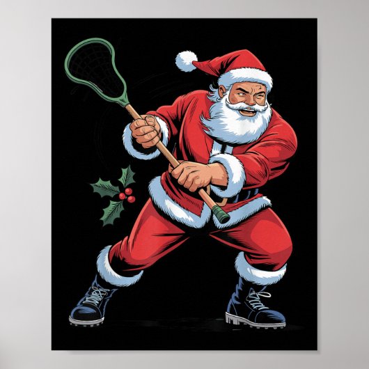 Santa Playing Lacrosse Funny Holiday Christmas Xma Poster (Vorne)