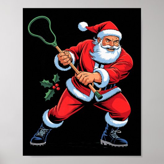Santa Playing Lacrosse Funny Holiday Christmas Xma Poster (Vorne)
