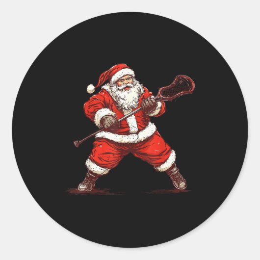 Santa Playing Lacrosse Funny Lacrosse Lax Player C Runder Aufkleber (Vorderseite)