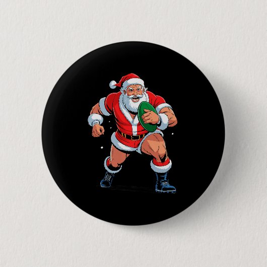 Santa Playing Rugby Funny Holiday Christmas Xmas P Button (Vorderseite)