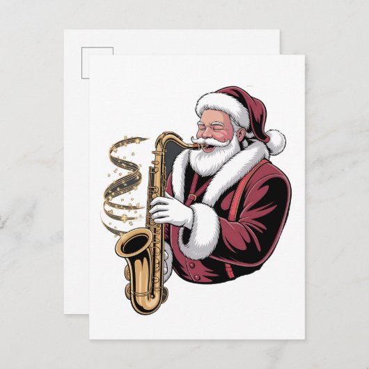 Santa Playing Saxophon Xmas Musiker Saxophonist Einladungspostkarte (Vorne/Hinten)
