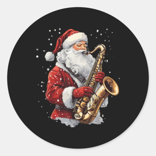 Santa Playing Saxophone Xmas Musician Saxophonist Runder Aufkleber (Vorderseite)