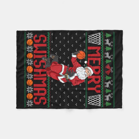 Santa Playing Sketll Ugly Christmas Sweater Swishm Fleecedecke (Vorderseite (Horizontal))