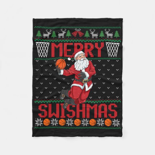 Santa Playing Sketll Ugly Christmas Sweater Swishm Fleecedecke (Vorderseite)