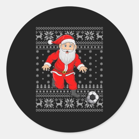 Santa Playing Soccer Football Ugly Christmas Sweat Runder Aufkleber (Vorderseite)