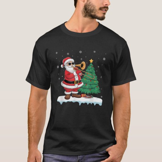 Santa Playing Trombone Boys Mädchen Kinder Baumleu T-Shirt (Vorderseite)