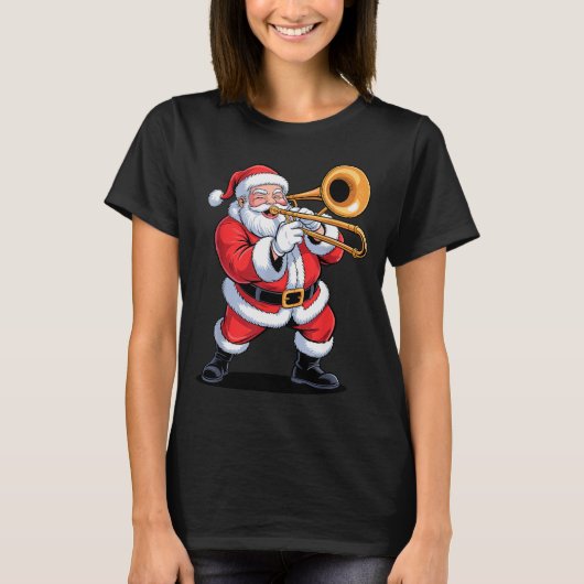 Santa Playing Trombone Funny Holiday Chrismas Xmas T-Shirt (Vorderseite)