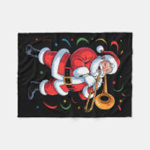 Santa Playing Trombone Funny Holiday Christmas Xma Fleecedecke (Vorderseite (Horizontal))