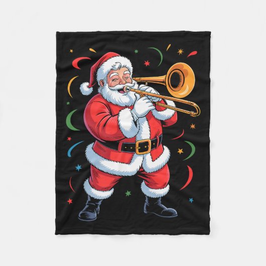 Santa Playing Trombone Funny Holiday Christmas Xma Fleecedecke (Vorderseite)