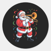 Santa Playing Trombone Funny Holiday Christmas Xma Runder Aufkleber (Vorderseite)