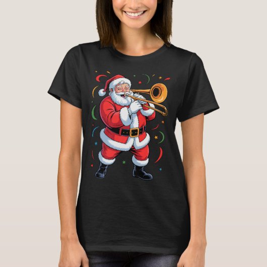 Santa Playing Trombone Funny Holiday Christmas Xma T-Shirt (Vorderseite)