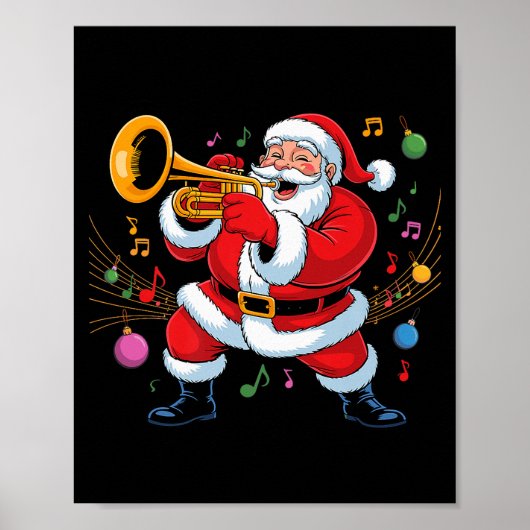 Santa Playing Trumpet Funny Holiday Chrismas Xmas Poster
