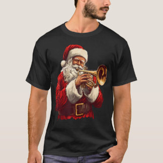Santa Playing Trumpet Funny Trumpeter Xmas Christm T-Shirt