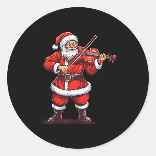 Santa Playing Violin Funny Violinist Violin Player Runder Aufkleber (Vorderseite)