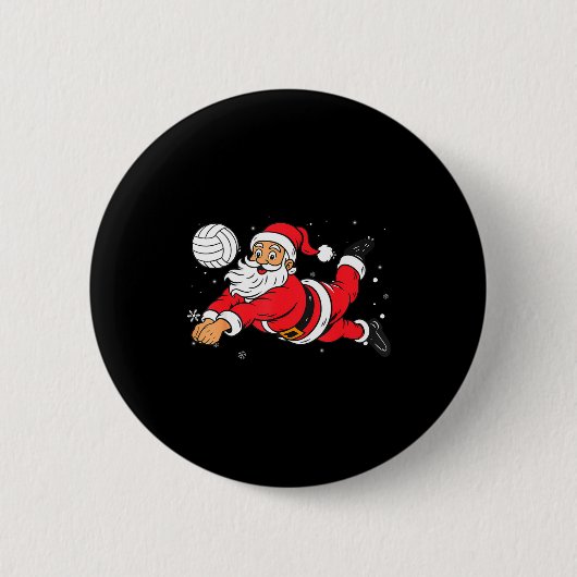 Santa Playing Volleyball Christmas Pajama Cool Srt Button (Vorderseite)
