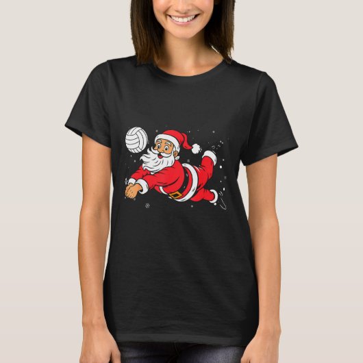 Santa Playing Volleyball Christmas Pajama Cool Srt T-Shirt (Vorderseite)