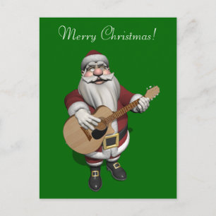 Santa Plays Accoustic Gitar Feiertagspostkarte