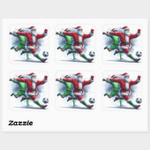 Santa Plays Fußball während der Feriensaison Quadratischer Aufkleber (Blatt)