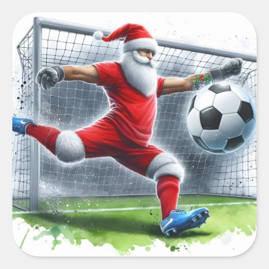 Santa Plays Fußball während der Feriensaison Quadratischer Aufkleber (Vorderseite)