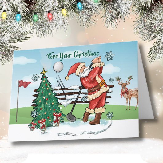 Santa Plays Golf - Frönen Sie Ihre Weihnachten Karte