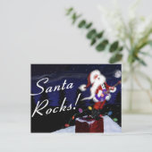 Santa Plays Guitar Feiertagspostkarte (Stehend Vorderseite)