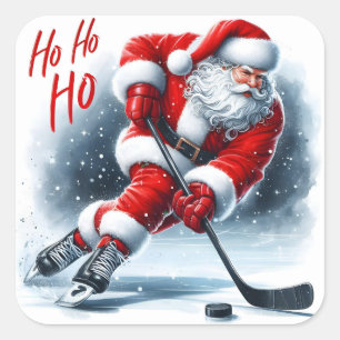 Santa Plays Hockey Spreading Chef Quadratischer Aufkleber