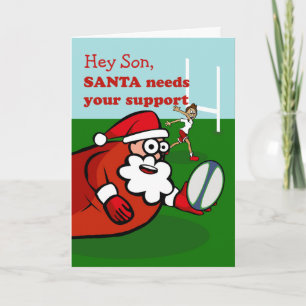 Santa Plays Rugby for Christmas, Son, Custom Feiertagskarte