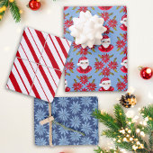 Santa Poinsettia Peppermint Strip Retro Weihnachte Geschenkpapier Set