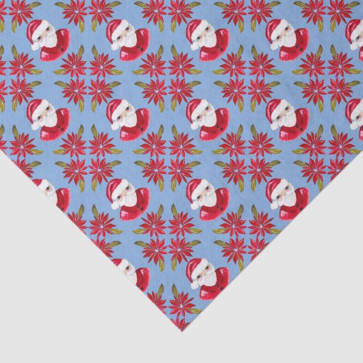 Santa Poinsettia Traditionelles blaues Weihnachtsf Seidenpapier (Ausschnitt)